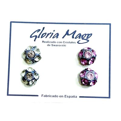 Pack de boucles d'oreilles en argent 10µ et cristaux SW roses assortis