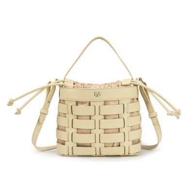 Ruth Ivory Vegan Leather Bucket Bag with Shoulder Strap