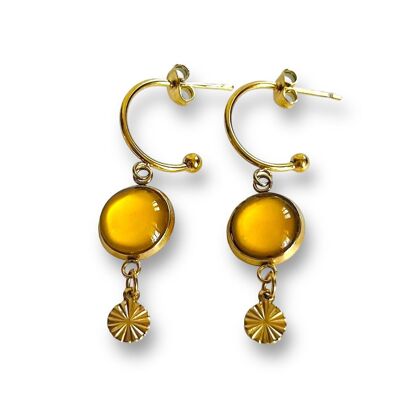Mini yellow hoop earrings, gold or silver finish