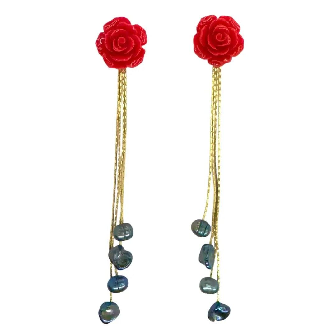 Abnehmbare rot-schwarz schillernde Ohrringe von Rosaluz