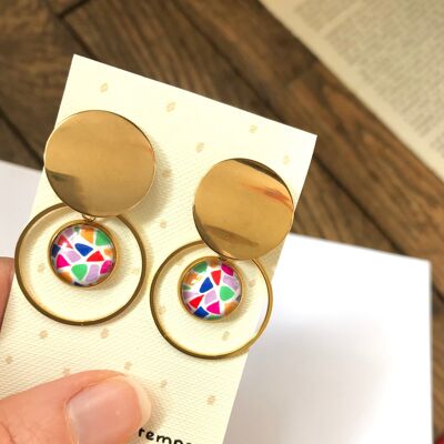 Boucles d'oreilles bohème, style terrazzo finition dorée ou argentée