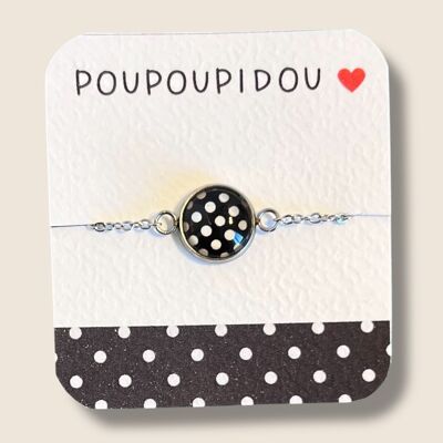 Children's Stainless Steel Bracelet, Black and White Polka Dots