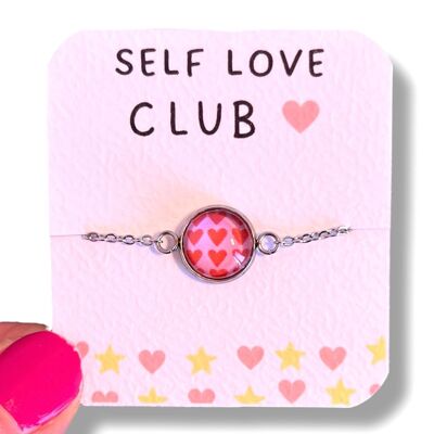 Braccialetto per bambini con cuori rossi e rosa / club dell'amore per se stessi