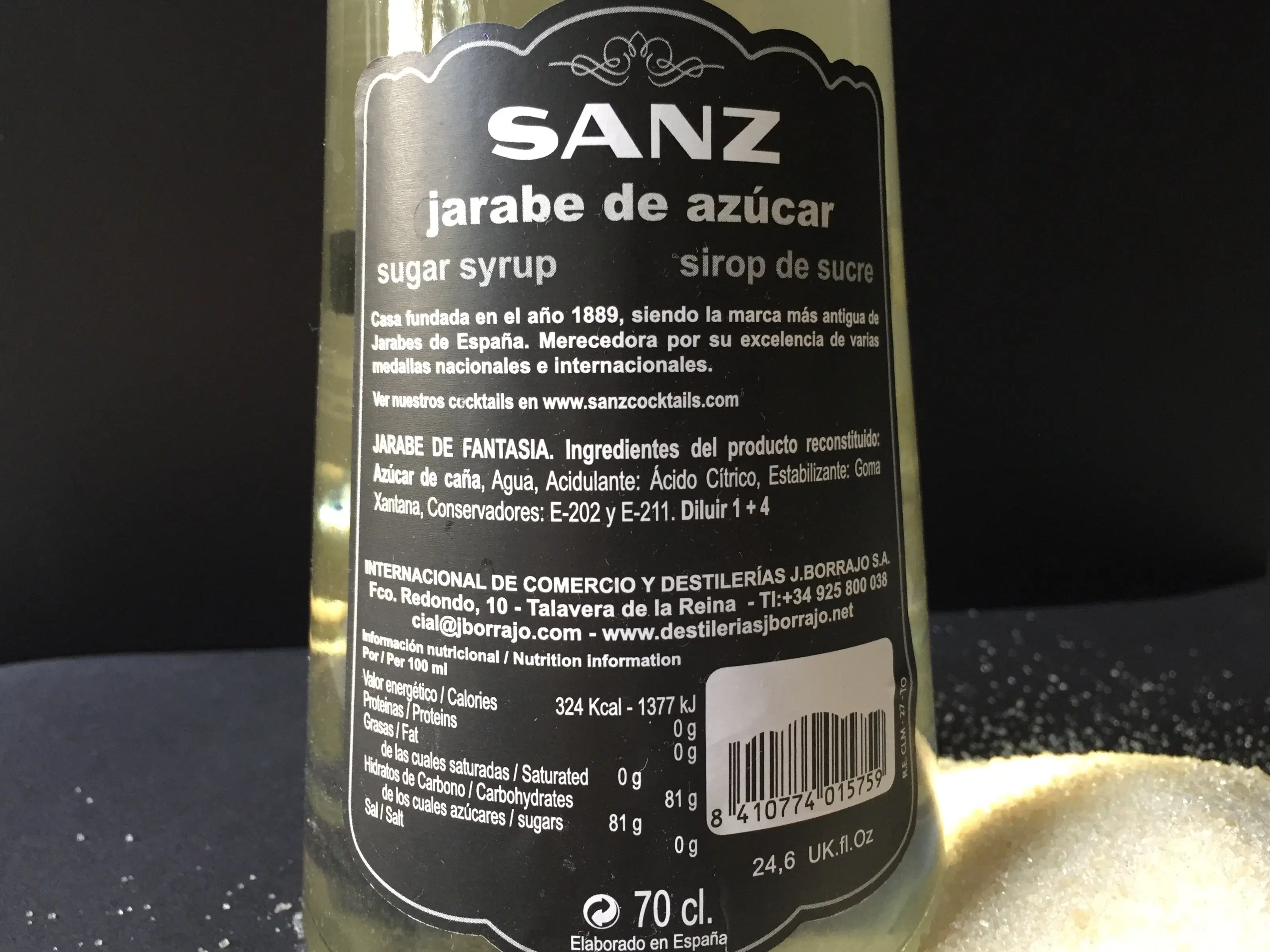 Weißer Rohrzucker Sirup Sanz / Zuckersirup , alkoholfrei. 0,7l