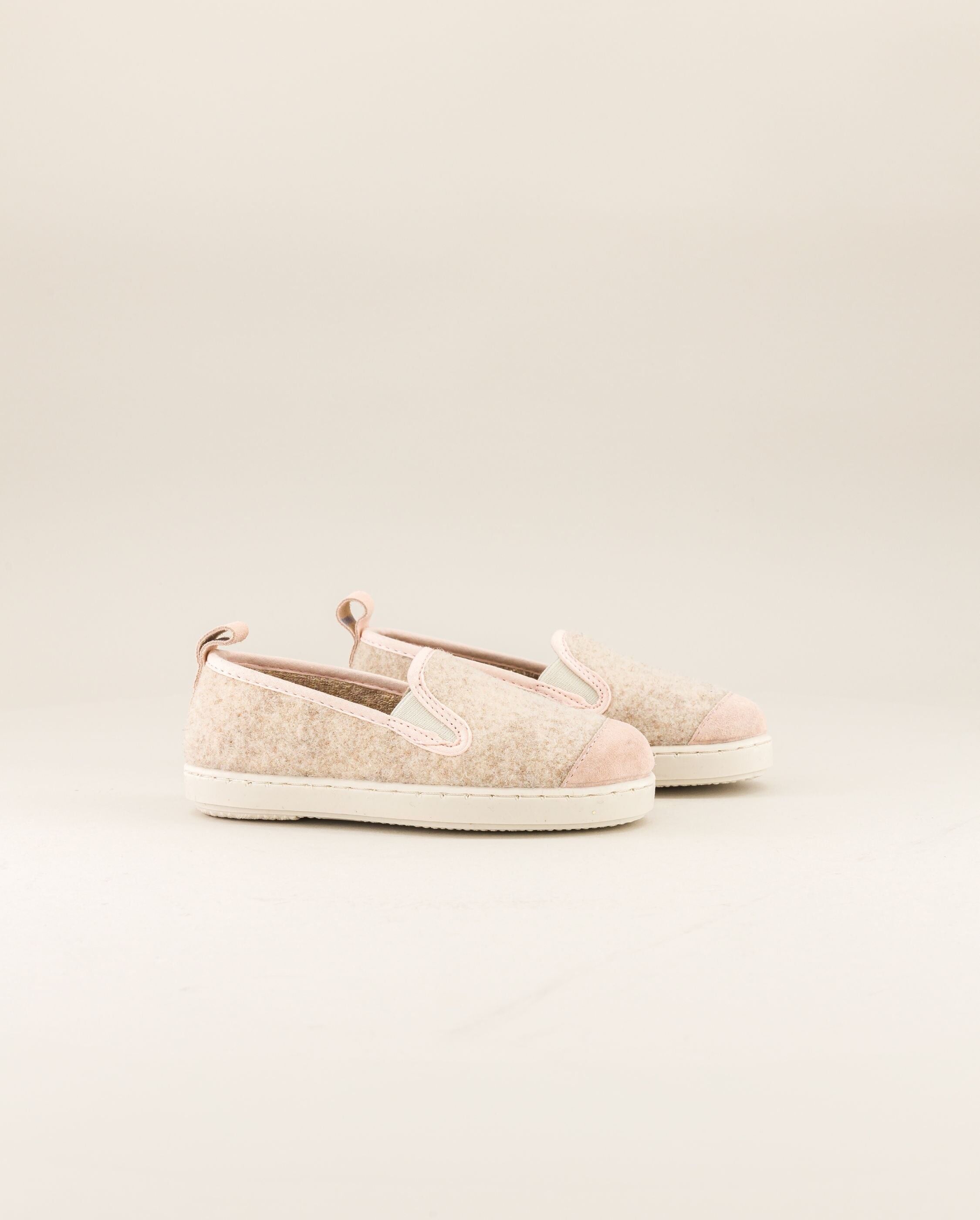 Pantofole in lana per bambini, rosa cipria beige