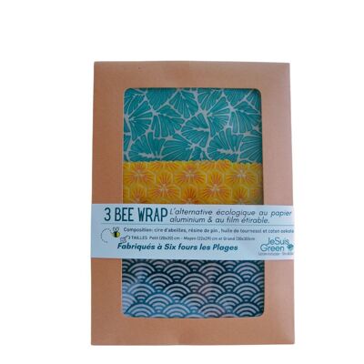 Bee Wrap Emballage réutilisable et zéro déchet 3 tailles trio S ( 20cm*20 cm M (22*29cm) , L (30 cm *30cm)
