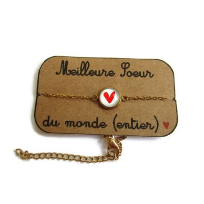 Bracelet Cœur Rouge - Meilleure Soeur - finition dorée ou argentée
