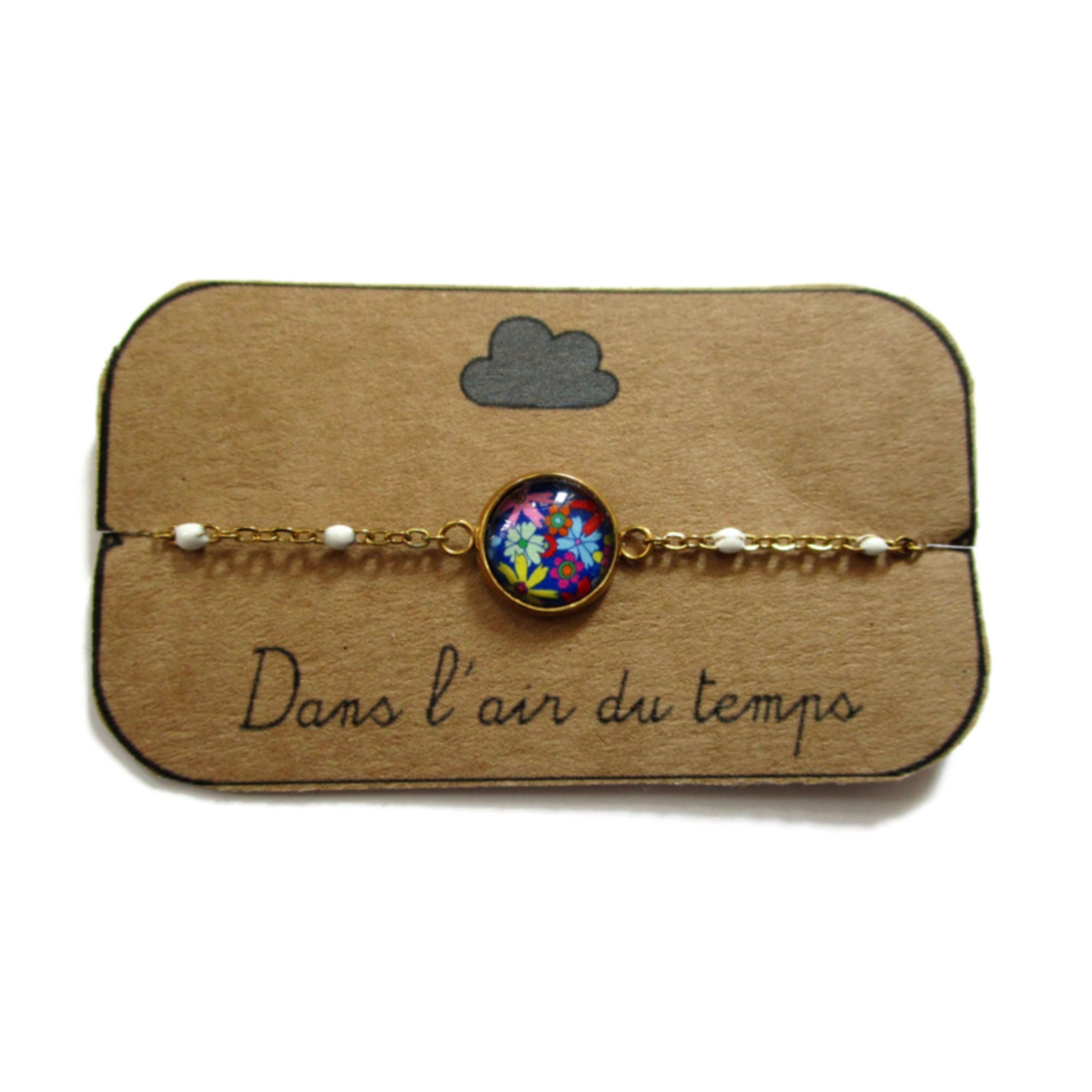 Bracelet rétro 70's sur fond bleu, finition dorée ou argentée