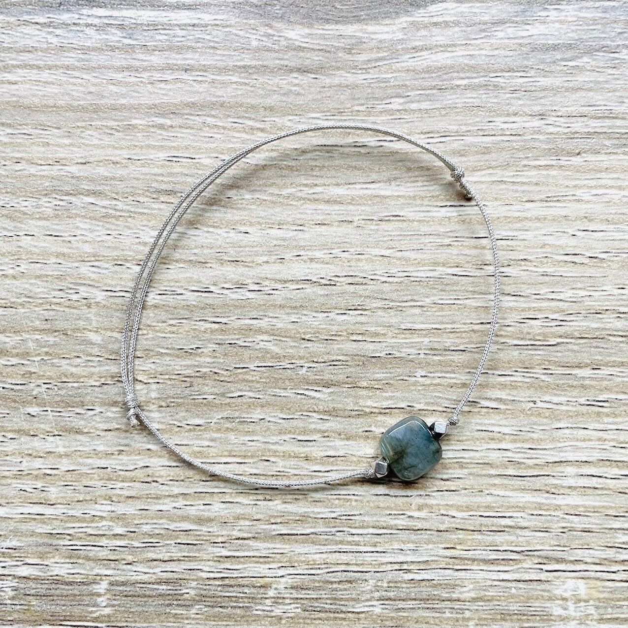 Carrie Labradorite Adjustable Silver Cord Bracelet
