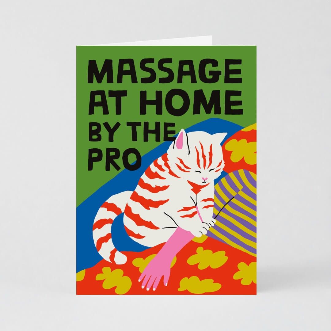 Kunstkarte (gefaltet) + Umschlag – Massagekatze (13 x 18 cm)