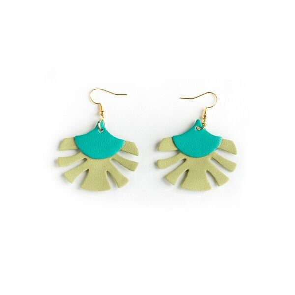 Boucles d'oreilles Palmes - cuir vert Véronèse et vert pistache