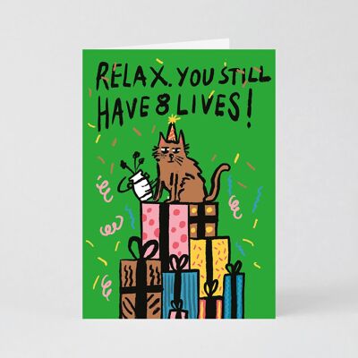 Greeting Card (Folded) + Envelope - Birthday - 8 Lives Cat (11x15cm / A6)