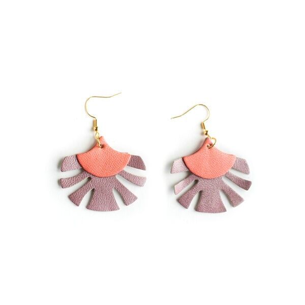 Orecchini Palmes - pelle rosa nasturzio e rosa ginestra perlato