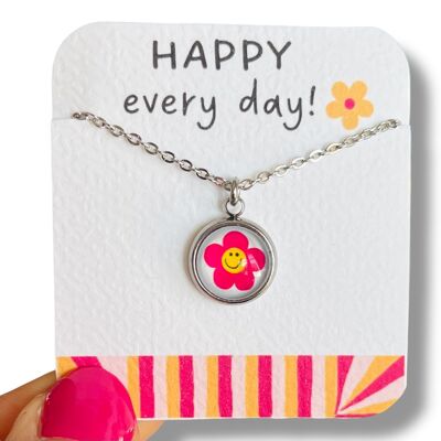 Collana per bambini con fiore sorridente rosa e giallo / Felice ogni giorno!