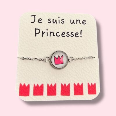 Children's Stainless Steel Bracelet, Pink Crown / "I am a Princess!"