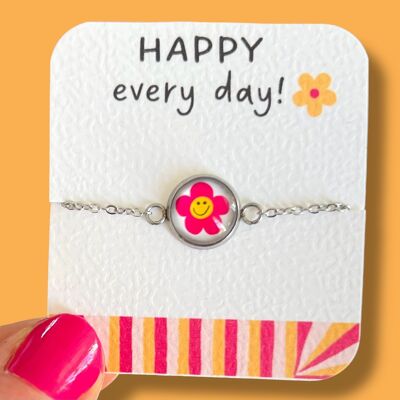 Bracciale con fiore sorridente rosa / Ogni giorno è una gioia!
