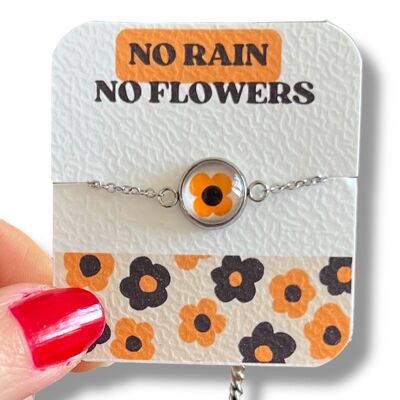 Children's Stainless Steel Bracelet, Orange and Black Flowers / "No rain, no flowers! "