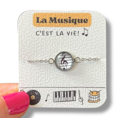 Children's Stainless Steel Bracelet, Treble Clef/ "Music is life!"