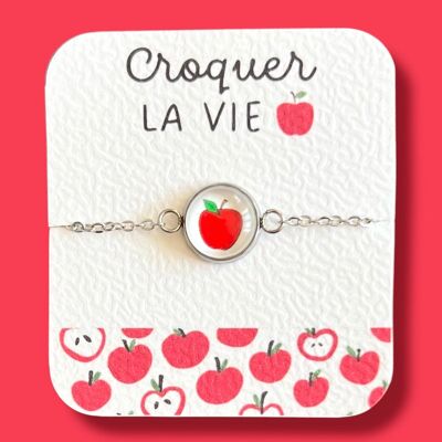 Bracciale in acciaio inossidabile per bambini, mela rossa / "Morsica la vita!"