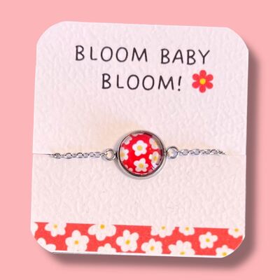 Children's Stainless Steel Bracelet, red and white flowers/ "Bloom baby bloom! "