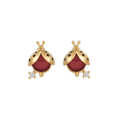 Ladybird stud earring in red & gold