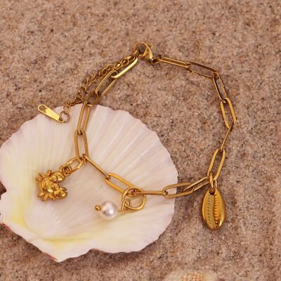 Crab charm drop paperclip chain bracelet in gold