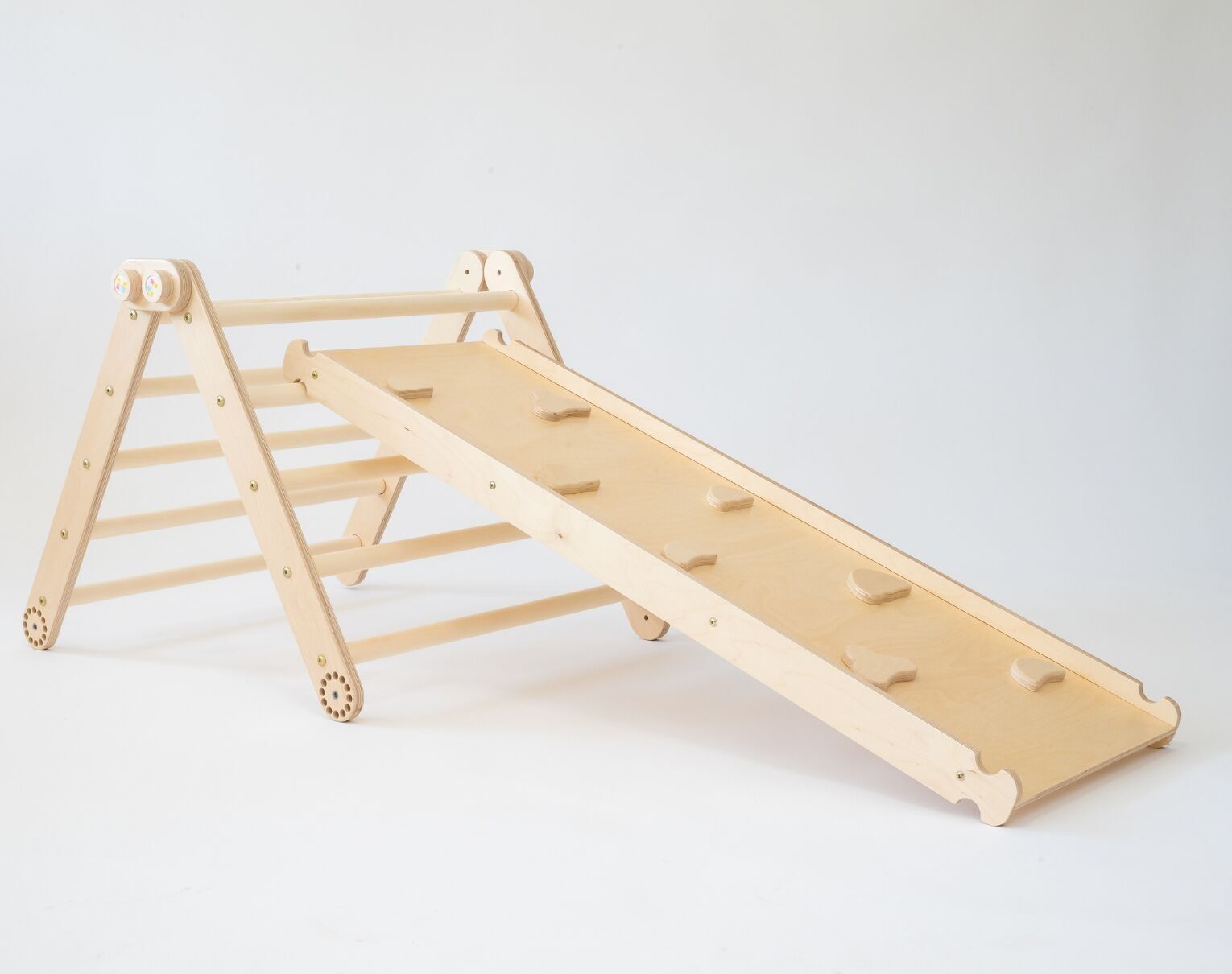 Triangolo d'arrampicata CLIFF Pikler con scivolo bilaterale, altezza regolabile, in legno naturale, da ca.9 mesi