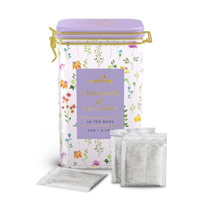 Lata de té de manzanilla silvestre y lavanda (60 bolsitas)