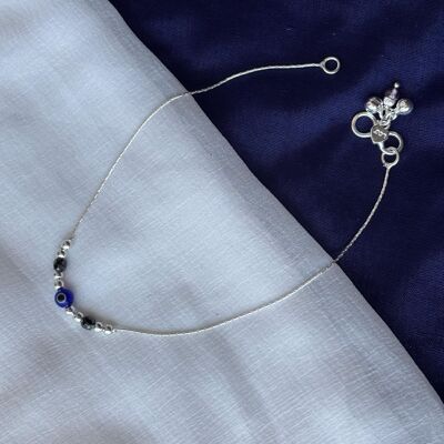 Bracelet de cheville Nazar Payal en argent pur avec perles contre le mauvais œil