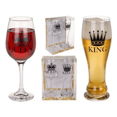 Vaso para beber, King & Queen, para aproximadamente 600 y 430 ml,