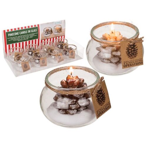 Kerze, Tannenzapfen, im Glas, ca. 10 x 7 cm,