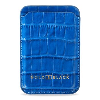 iPhone MagSafe Wallet - cuir avec gaufrage croco bleu 1