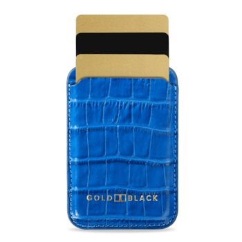 iPhone MagSafe Wallet - cuir avec gaufrage croco bleu 2