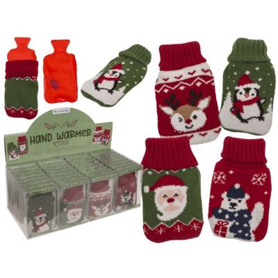 Hand warmer, hot water bottle with knitted cover, X-MAS,