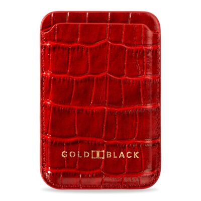 iPhone MagSafe Wallet - leather with croco embossing red
