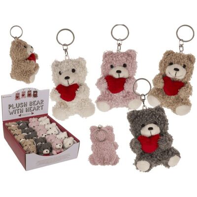 Porte-clés en métal, ours en peluche avec coeur,