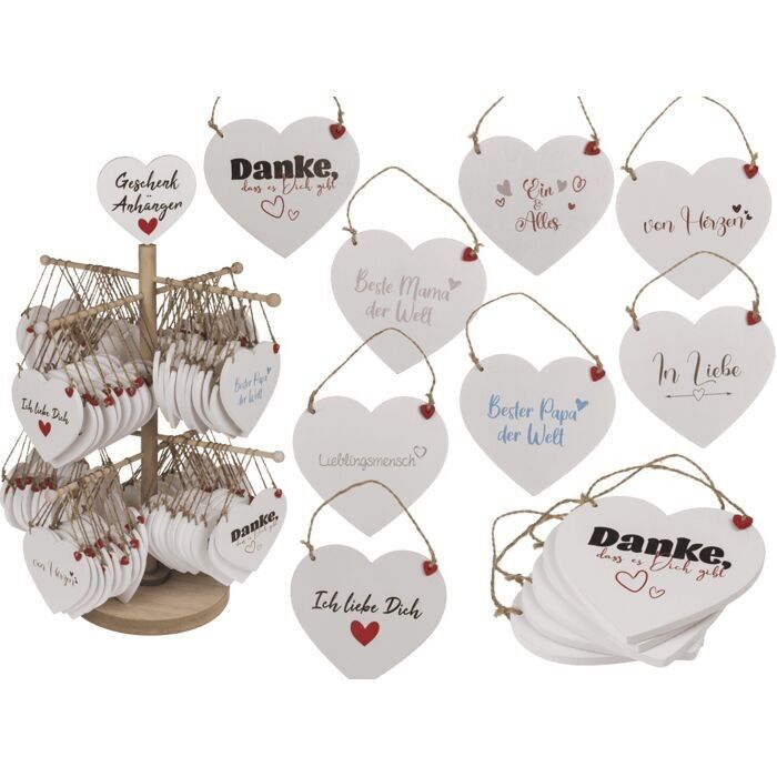 Cuori di legno con scritte, da appendere,