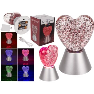 Lampe à paillettes « Coeur », avec paillettes rouges,