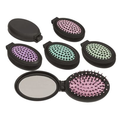 Specchio tascabile pieghevole con spazzola per capelli,
