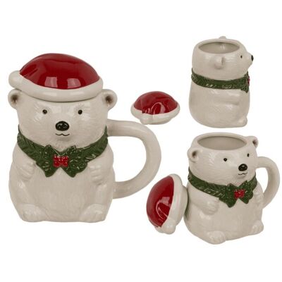 Tazza, orso polare, con coperchio, 12 x 8 cm, 380 ml,