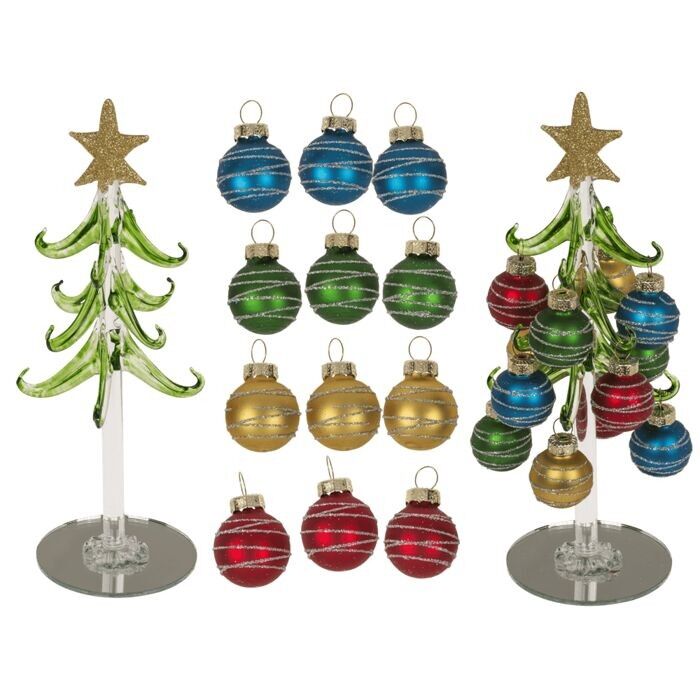Decorative glass Christmas tree with colored glass balls,