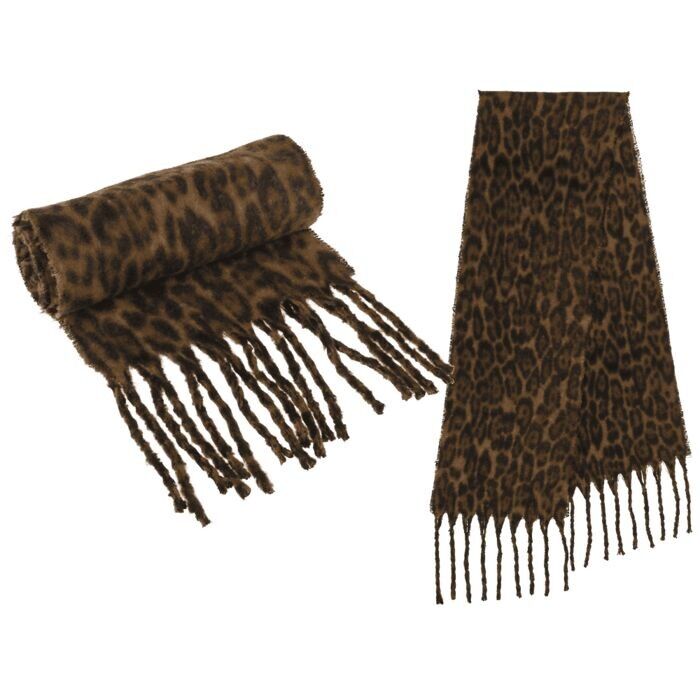 Fluffy scarf with fringes, leopard,