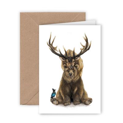 Greeting Card Deer and Bear, Birthday Card with Animals