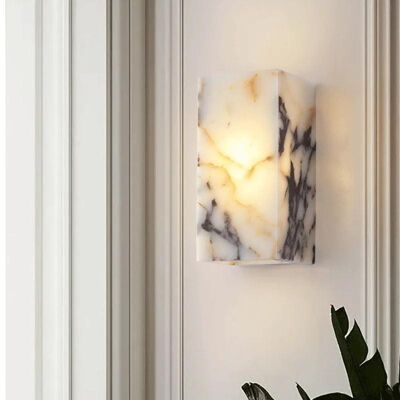 Lámpara de pared de piedra natural cuboide negra │ Lámpara LED de pared moderna de lujo para interiores