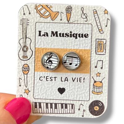 Treble Clef Children's Ear Studs, "Music is Life"