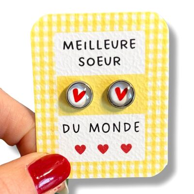 Red Heart Children's Stud Earrings / Best Sister in the World!