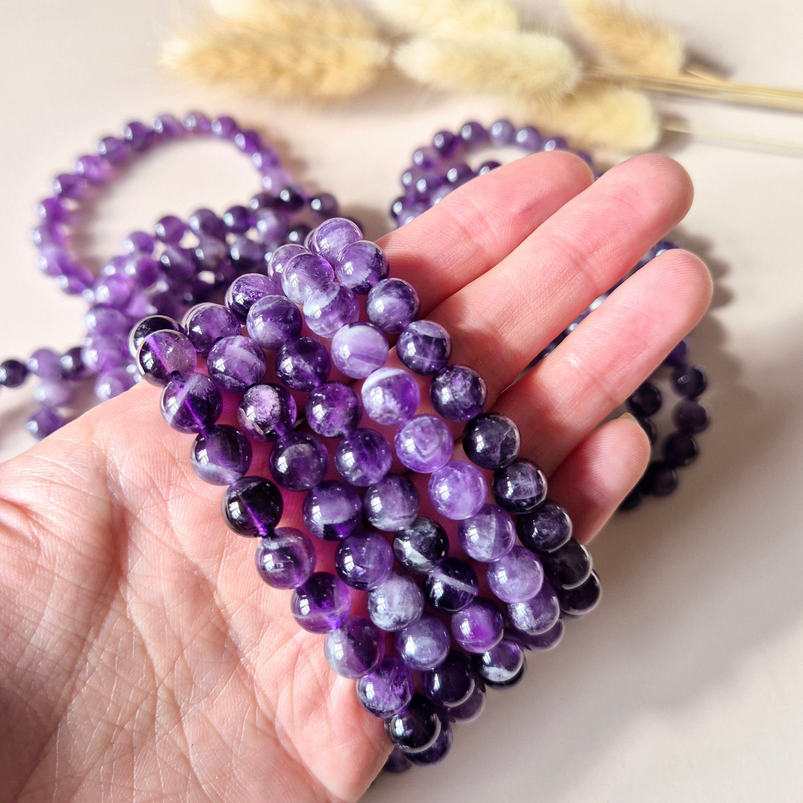 Bracciale con pietre preziose e perle rotonde da 8 mm - Dream Amethyst