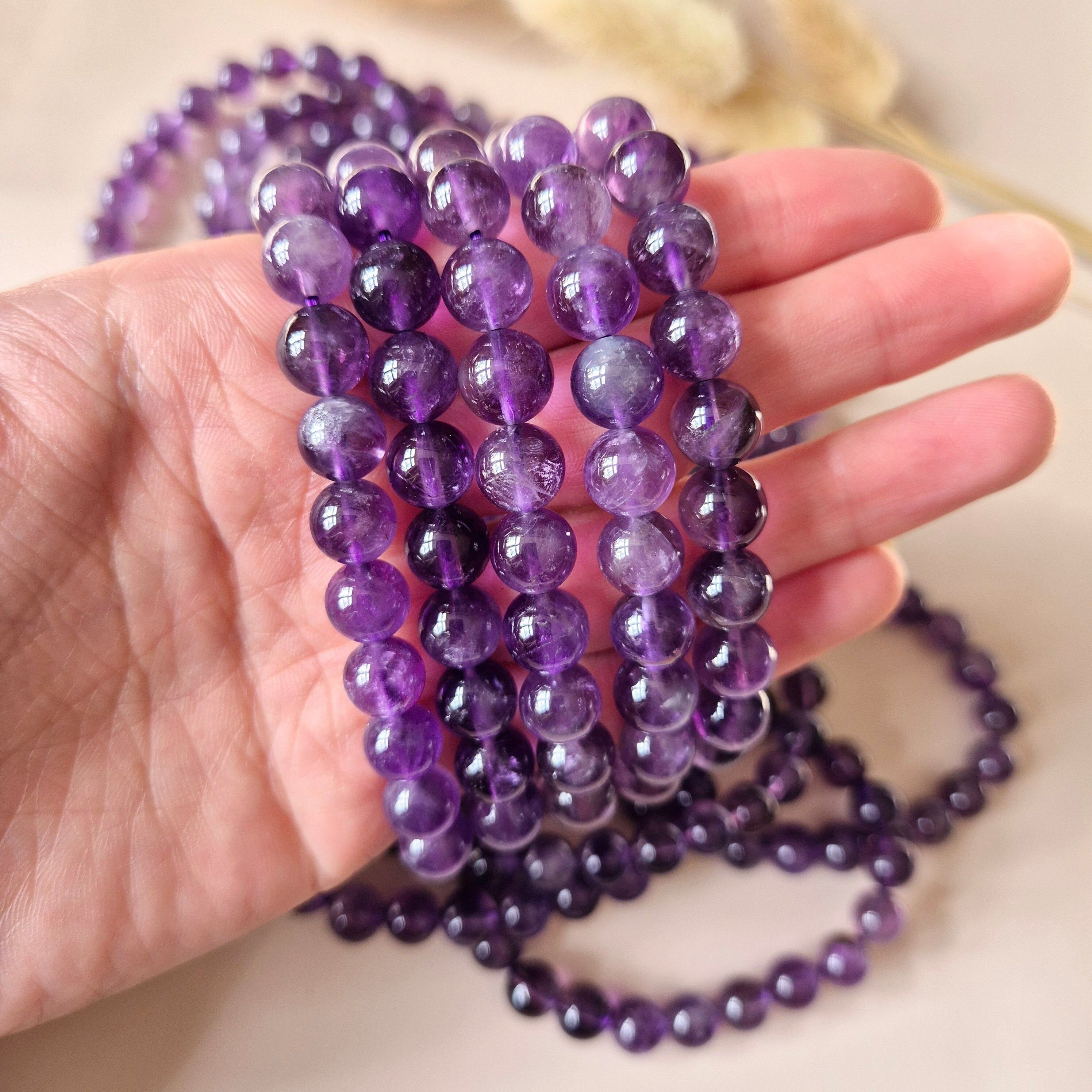 Bracciale con pietre preziose e perle rotonde da 8 mm - Ametista