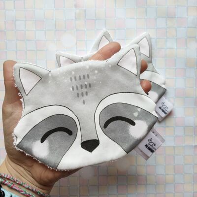 Washable wipe / children's washcloth Raccoon 100% cotton