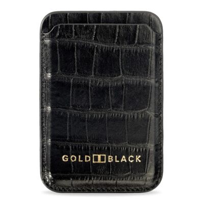 iPhone MagSafe Wallet - leather with crocodile embossing, black